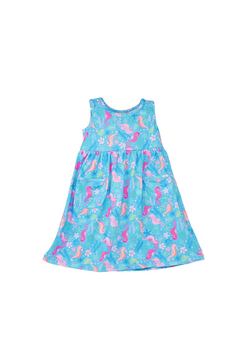 Girl's Playtime UPF 50+ Dahlia Sleeveless Dress with Pockets, Main, color, Seahorse Garden