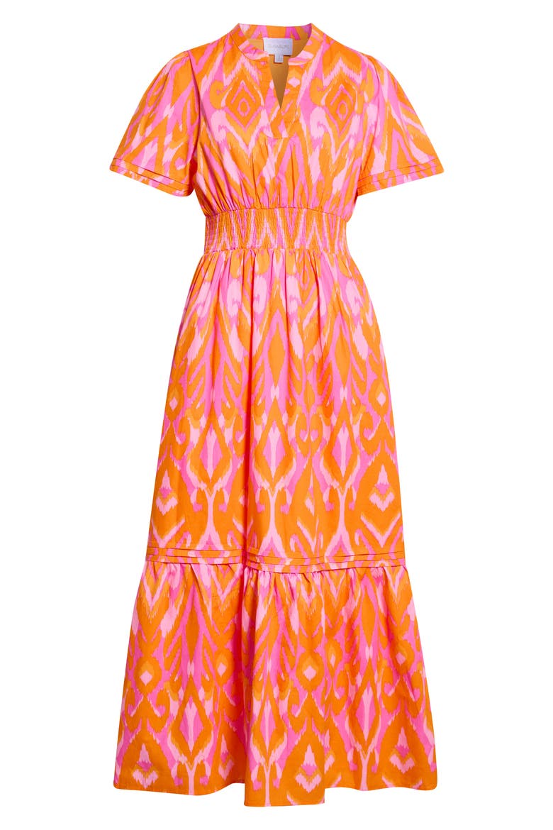 Belraj Ikat Print Cotton Poplin Maxi Dress, Alternate, color, ORANGE-PINK