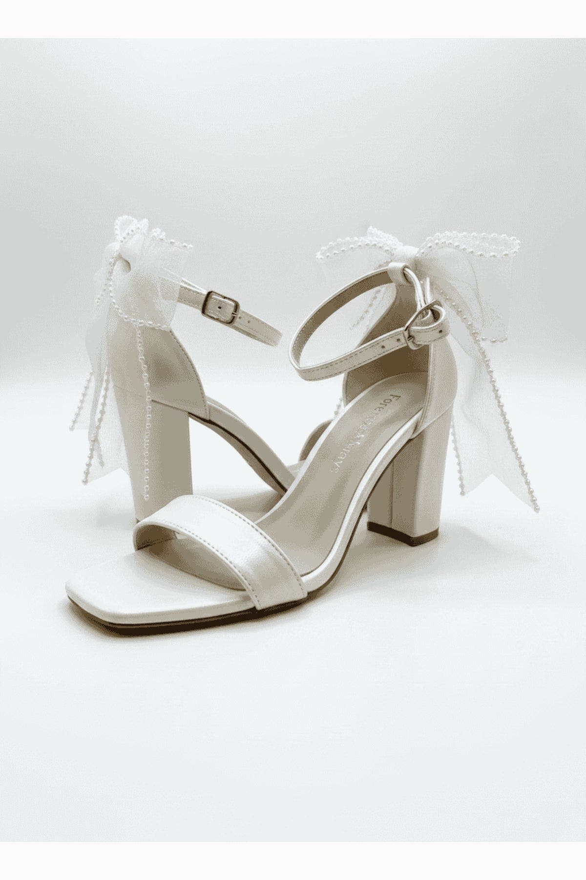 Forever & Always Shoes Evarose Bow Detail Block Heel Bridal Sandal, Alternate, color, Ivory