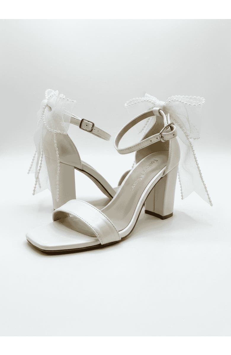 Forever & Always Shoes Evarose Bow Detail Block Heel Bridal Sandal, Alternate, color, Ivory