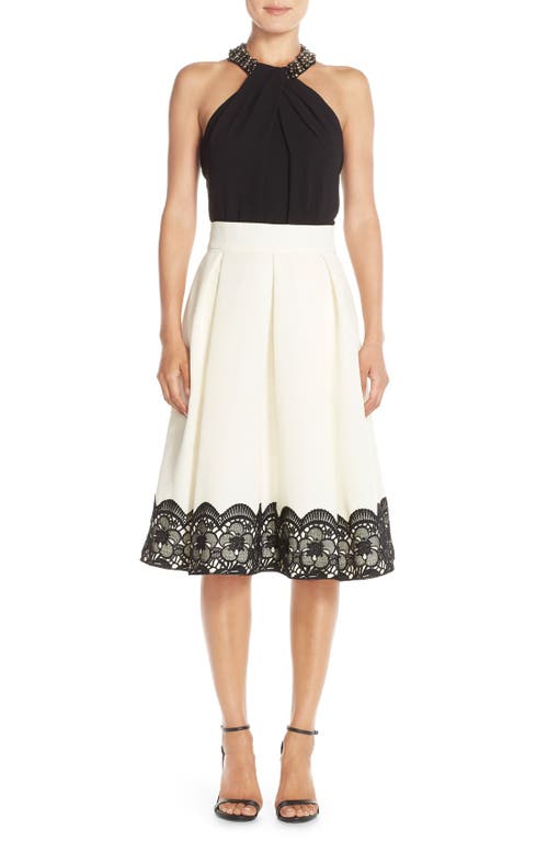 Eliza J Lace & Faille Midi Skirt In White
