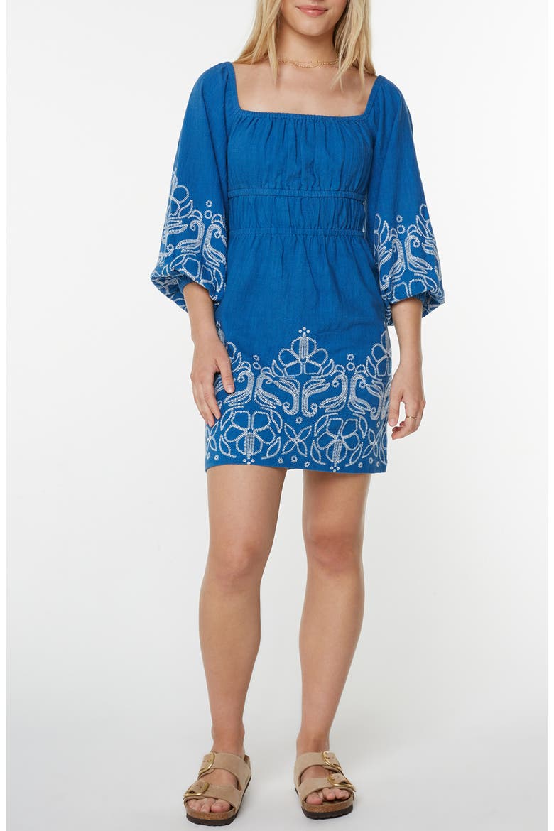 Under the Palms Embroidered Minidress, Main, color, STAR SAPPHIRE EMBROIDERED
