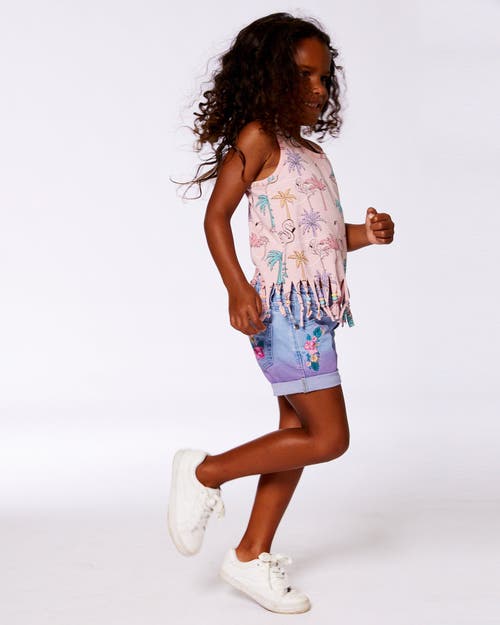 Deux Par Deux Girl's Cuffed Denim Shorts With Embroidery Floral Jeans Blue In Floral Jeans Blue