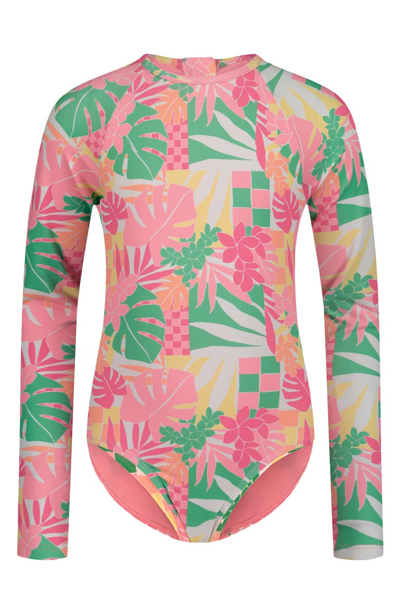 Roxy Kids' Tropical One-Piece Rashguard Swimsuit, Main, color, Plumeria