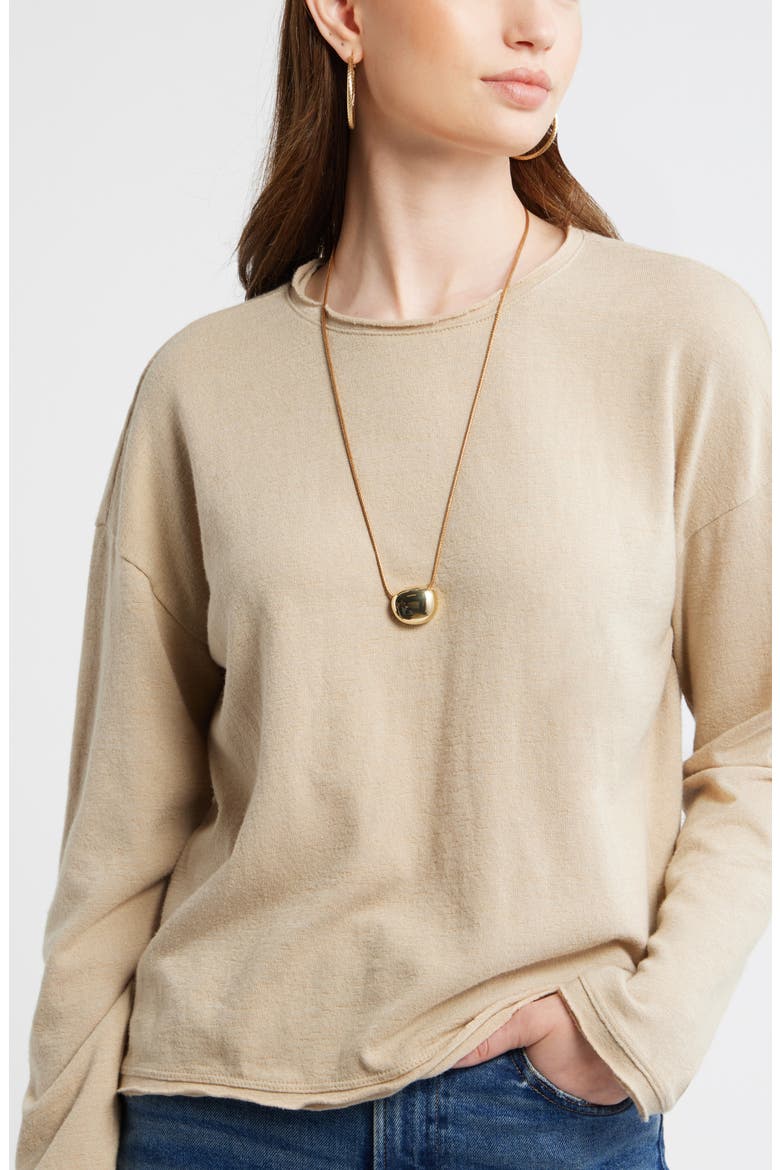 Roll Crewneck Boxy Long Sleeve Cotton Blend Top, Alternate, color, BEIGE HUMUS