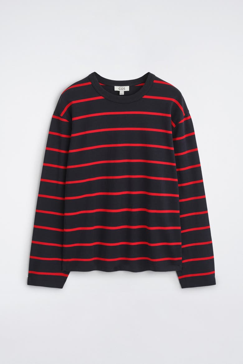 Relaxed Jersey Interlock Long-sleeved T-shirt, Alternate, color, NAVY / RED / STRIPED