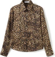 MANGO Leopard Print Satin Button-Up Shirt