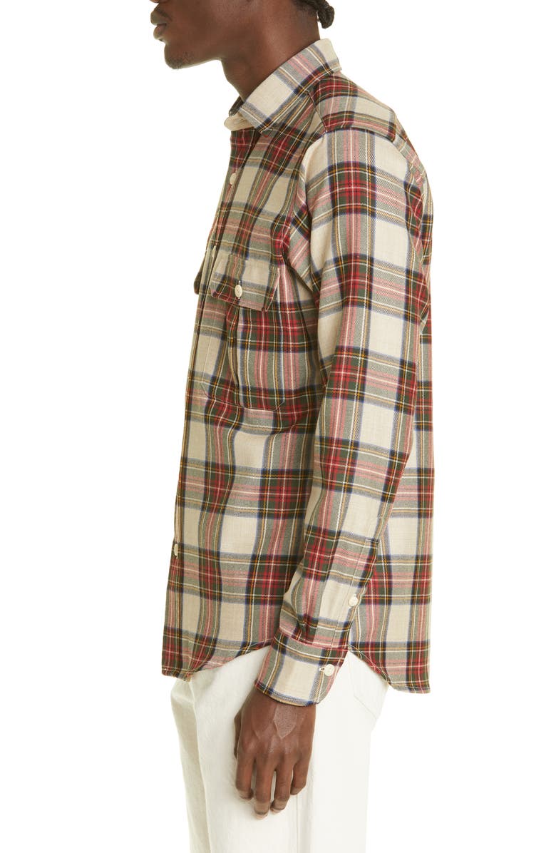 Drake's Plaid Virgin Wool Button-Up Work Shirt, Alternate, color, 