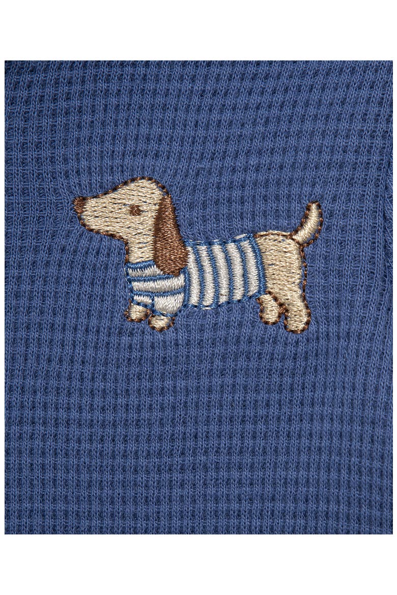 Puppy Waffle Hooded Bodysuit & Knit Pants Set, Alternate, color, BLUE
