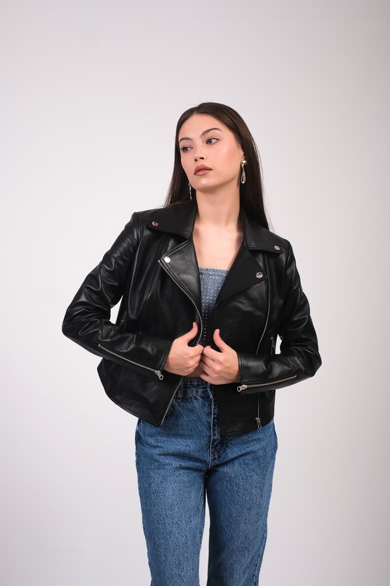 Charlotte Leather Jacket, Alternate, color, Black