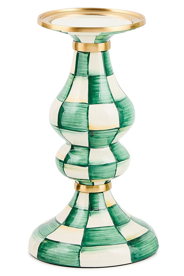 Emerald Check Medium Pillar Candleholder, Alternate, color, EMERALD