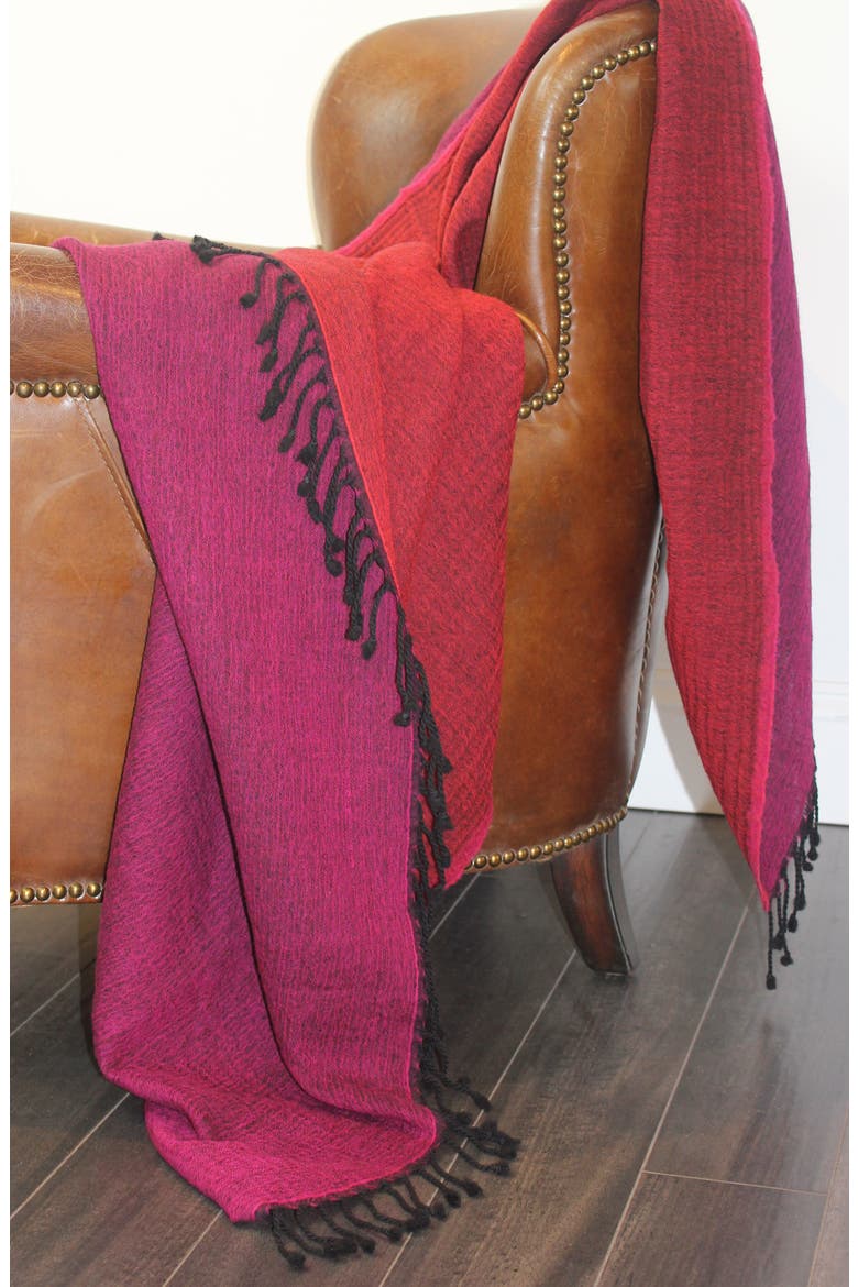 Merino Wool Reversible Throw Blanket, Alternate, color, BURGUNDY AND PLUM