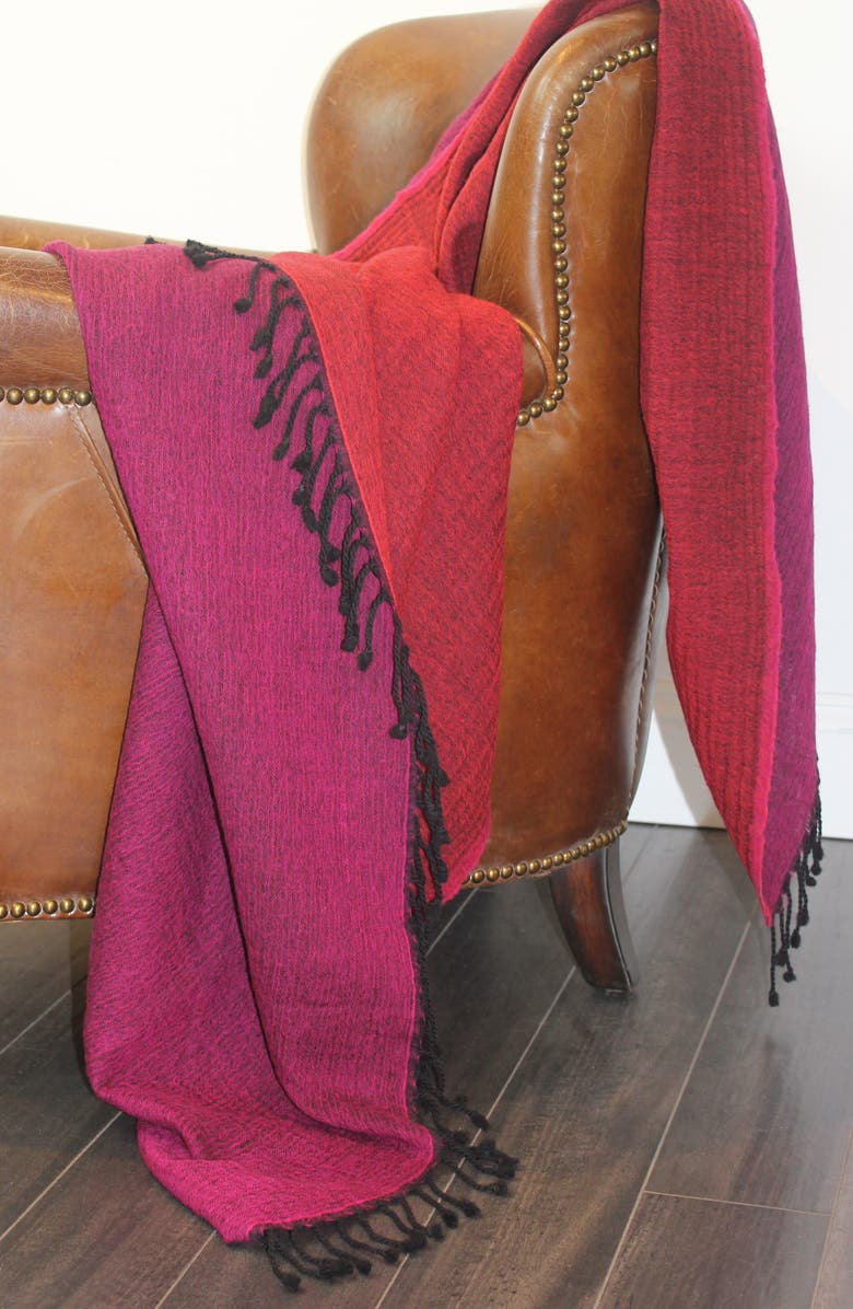 MELANGE HOME Merino Wool Reversible Throw Blanket, Alternate, color, Burgundy And Plum