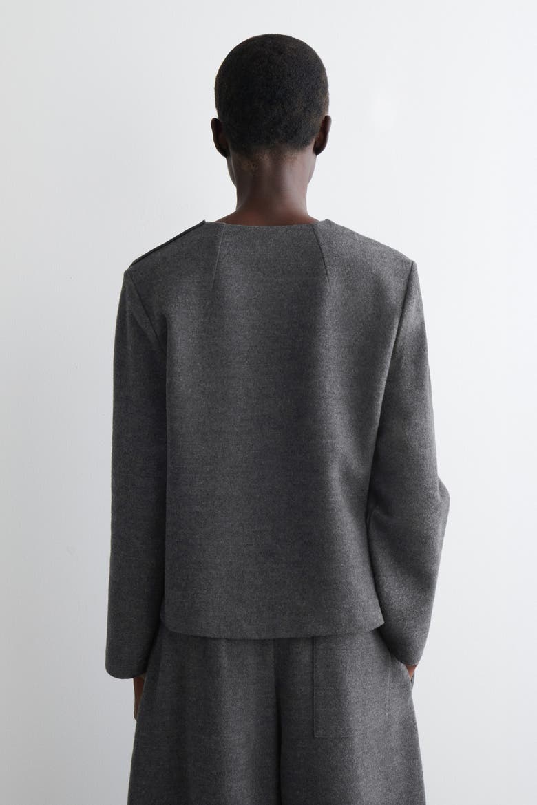 Button-Detail Boiled-Wool Sweatshirt, Alternate, color, DARK-GRAY MÉLANGE