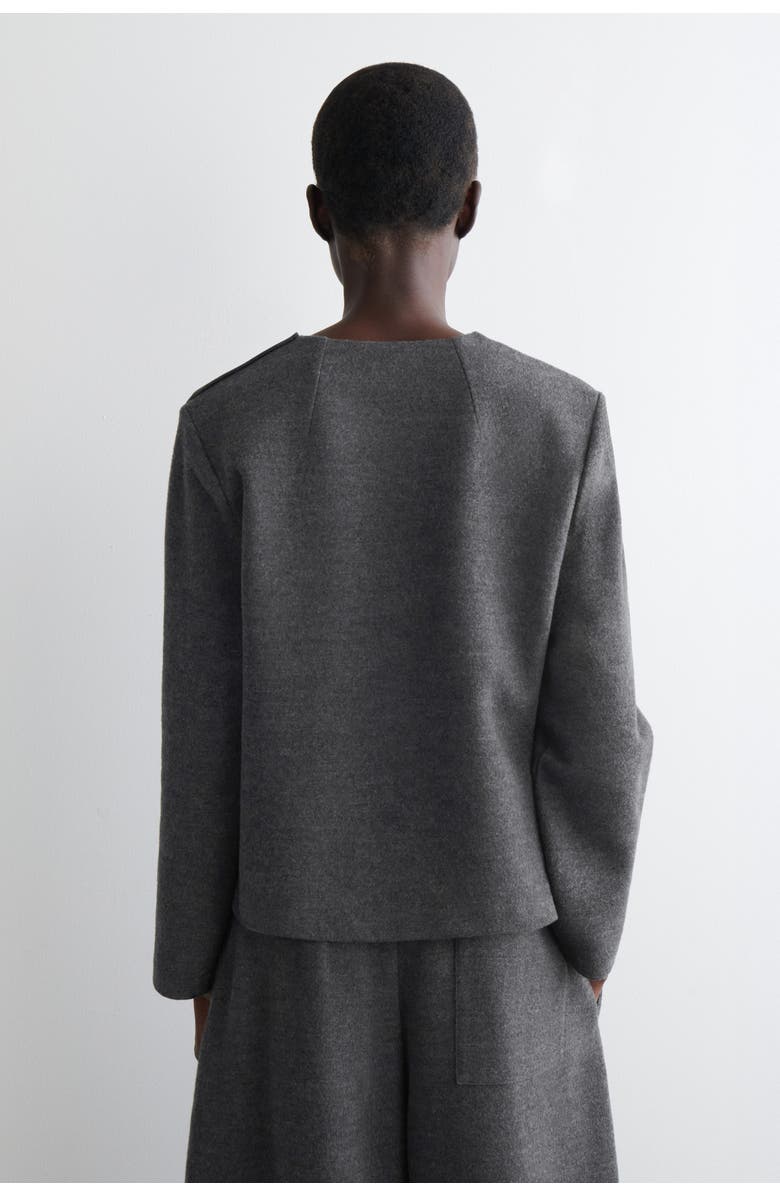 COS Button-Detail Boiled-Wool Sweatshirt, Alternate, color, Dark-Gray Mélange