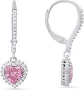 Queen Jewels Sterling Silver Cubic Zirconia Halo Birthstone Heart Drop Earrings