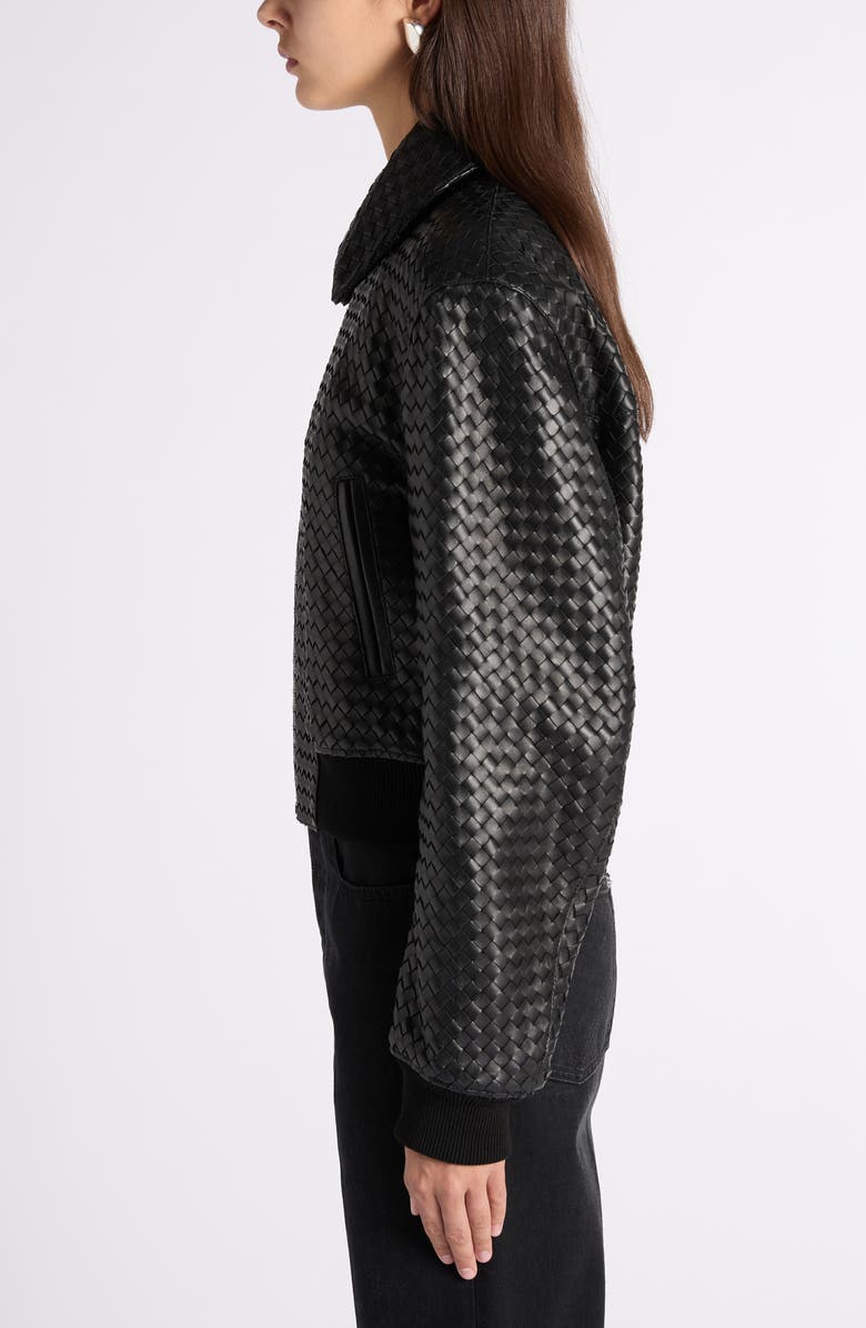 Bottega Veneta Intrecciato Leather Bomber Jacket, Alternate, color, 1010 Double Black
