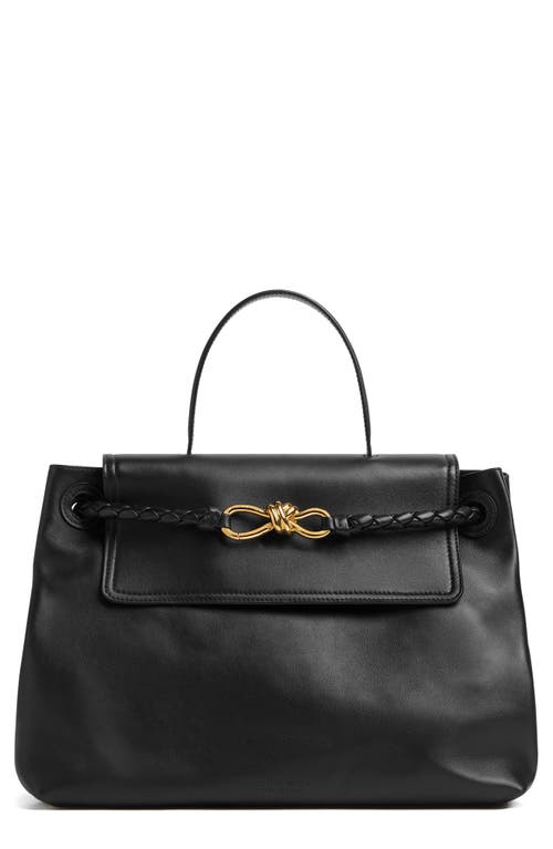 Bottega Veneta Ciao Ciao Knot Detail Leather Top Handle Bag in 1019 Black-M Brass at Nordstrom