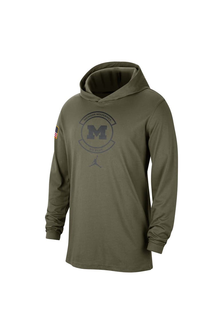 Men's Jordan Brand  Olive Michigan Wolverines Military Pack Long Sleeve Hoodie T-Shirt, Alternate, color, Olive