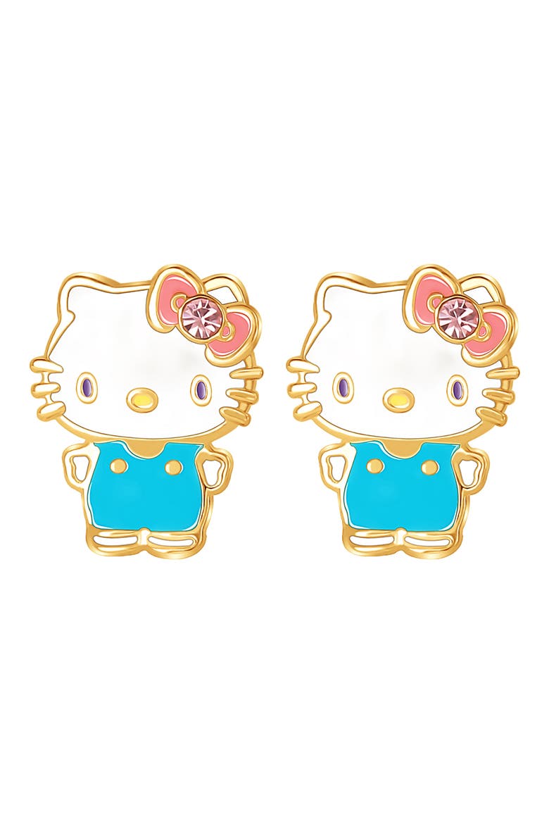Hello Kitty® Cubic Zirconia & Enamel Charm Bracelet & Stud Earrings Set, Alternate, color, BLUE AND GOLD
