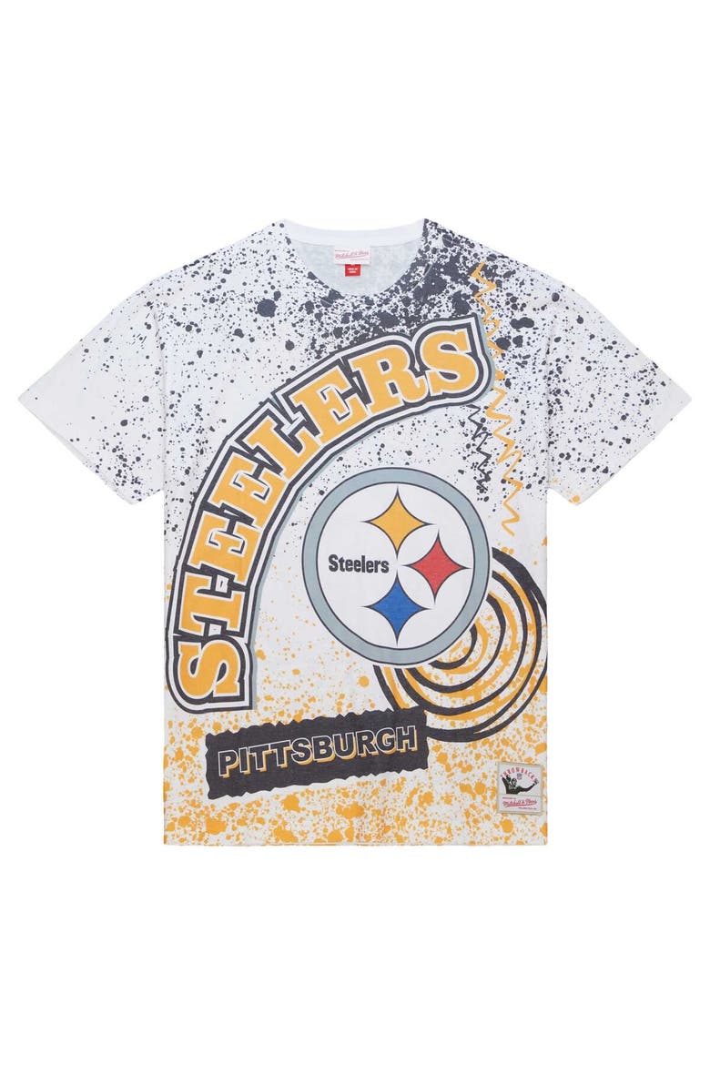 Men's Mitchell & Ness White Pittsburgh Steelers Team Burst Sublimated T-Shirt, Alternate, color, White