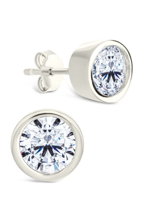 Bezel Cubic Zirconia Stud Earrings