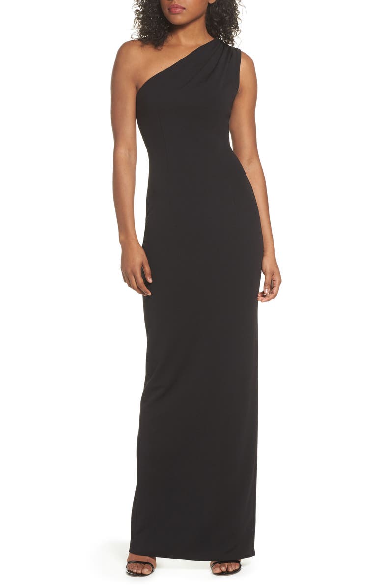 Katie May Angelina One-Shoulder Crepe Column Gown, Main, color, 
