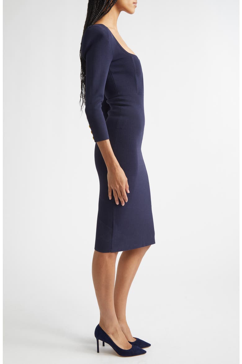 Mary Padded Shoulder Corset Knit Midi Dress, Alternate, color, MIDNIGHT/ GOLD