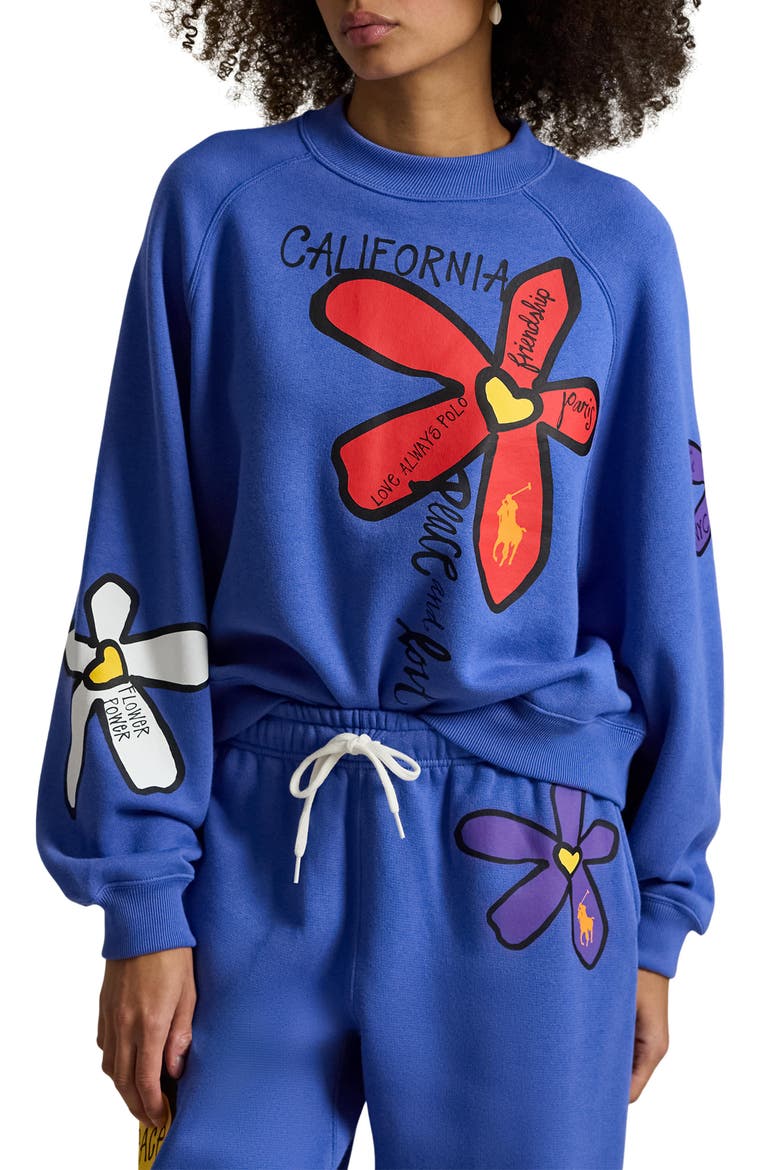 Floral Graphic Sweatshirt, Main, color, INDIGO SKY