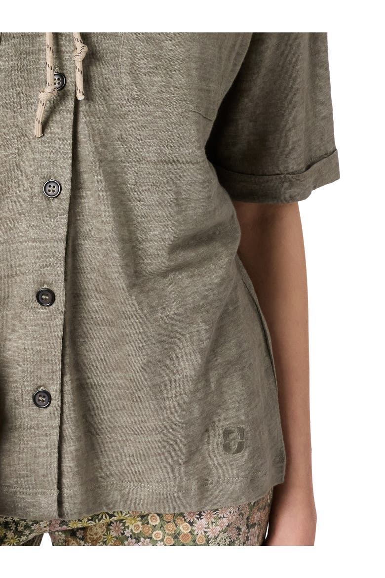 Moana Open Collar Linen Shirt, Alternate, color, Medium Khaki