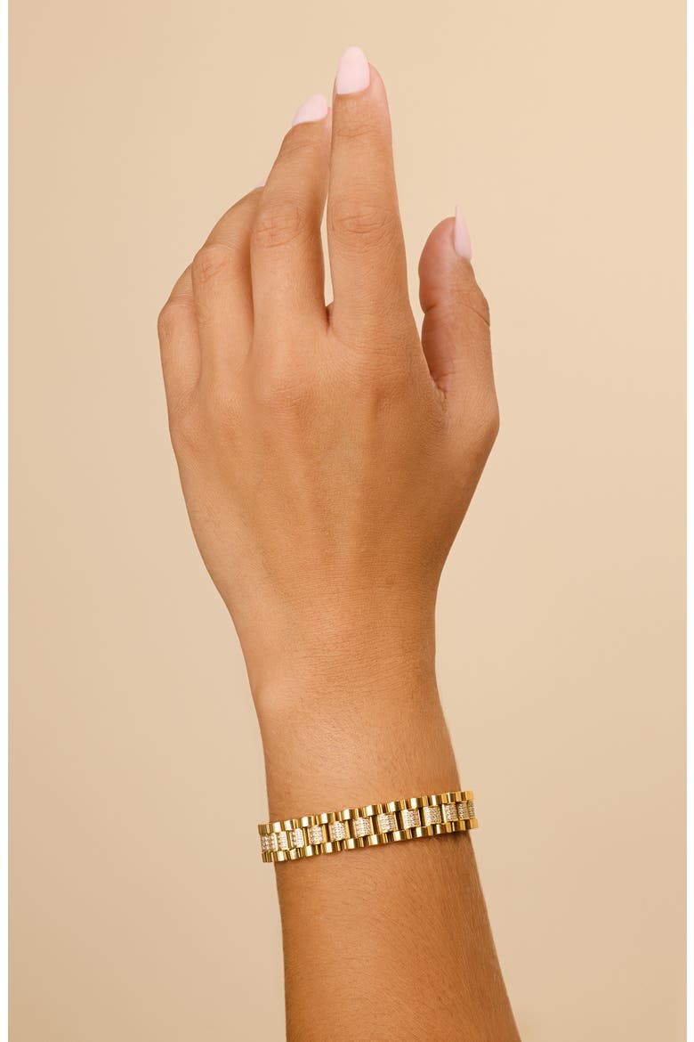 CZ Accent Watch Chain Bracelet, Alternate, color, GOLD