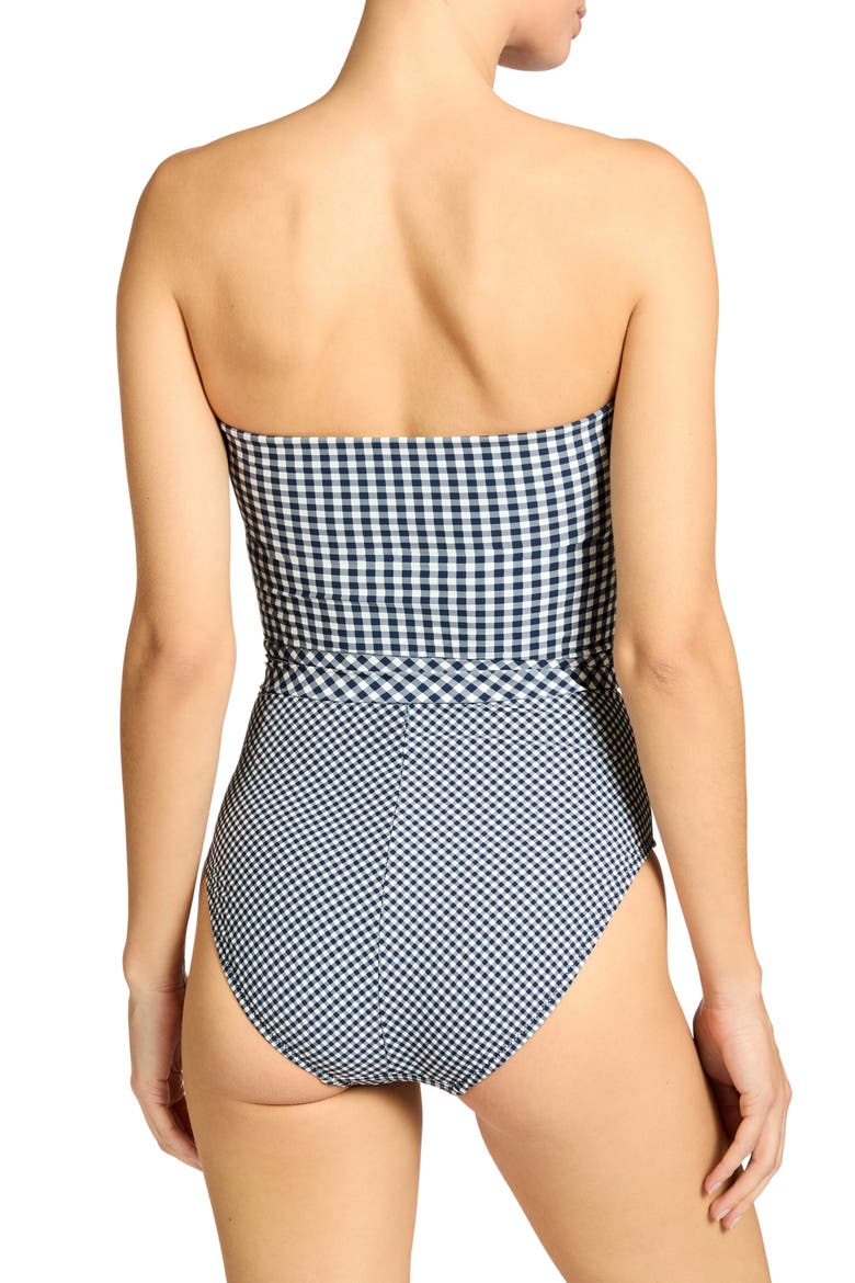Brigitte Strapless Tie Waist One-Piece Swimsuit, Alternate, color, NAVY/ CREAM