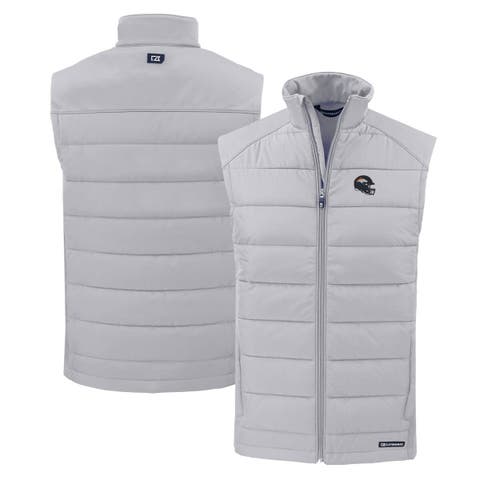 Men's Cutter & Buck Gray Denver Broncos Helmet Evoke Hybrid Eco Softshell Recycled Full-Zip Vest