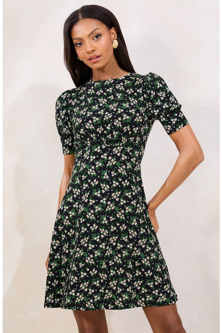 Floral Print Minidress, Alternate, color, BLACK
