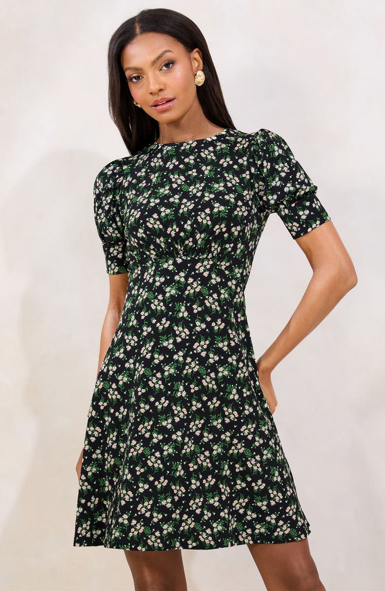 Lipsy Floral Print Minidress, Alternate, color, Black