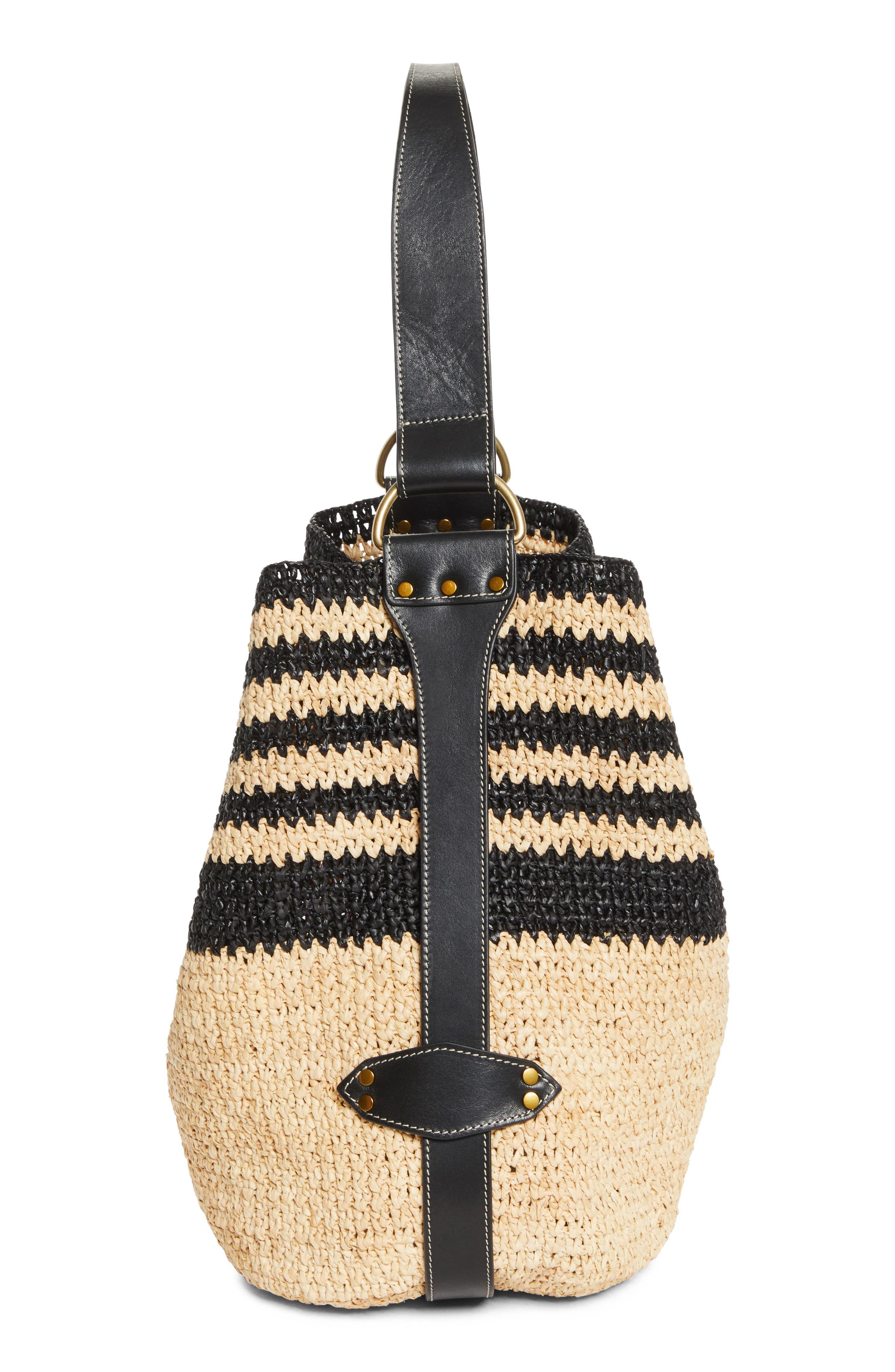 Isabel Marant Bayia Stripe Raffia Hobo Bag, Alternate, color, Black/ Natural
