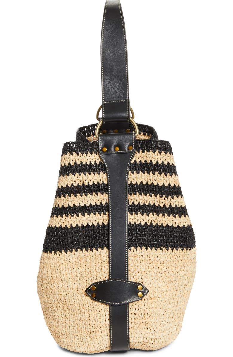 Isabel Marant Bayia Stripe Raffia Hobo Bag, Alternate, color, Black/ Natural