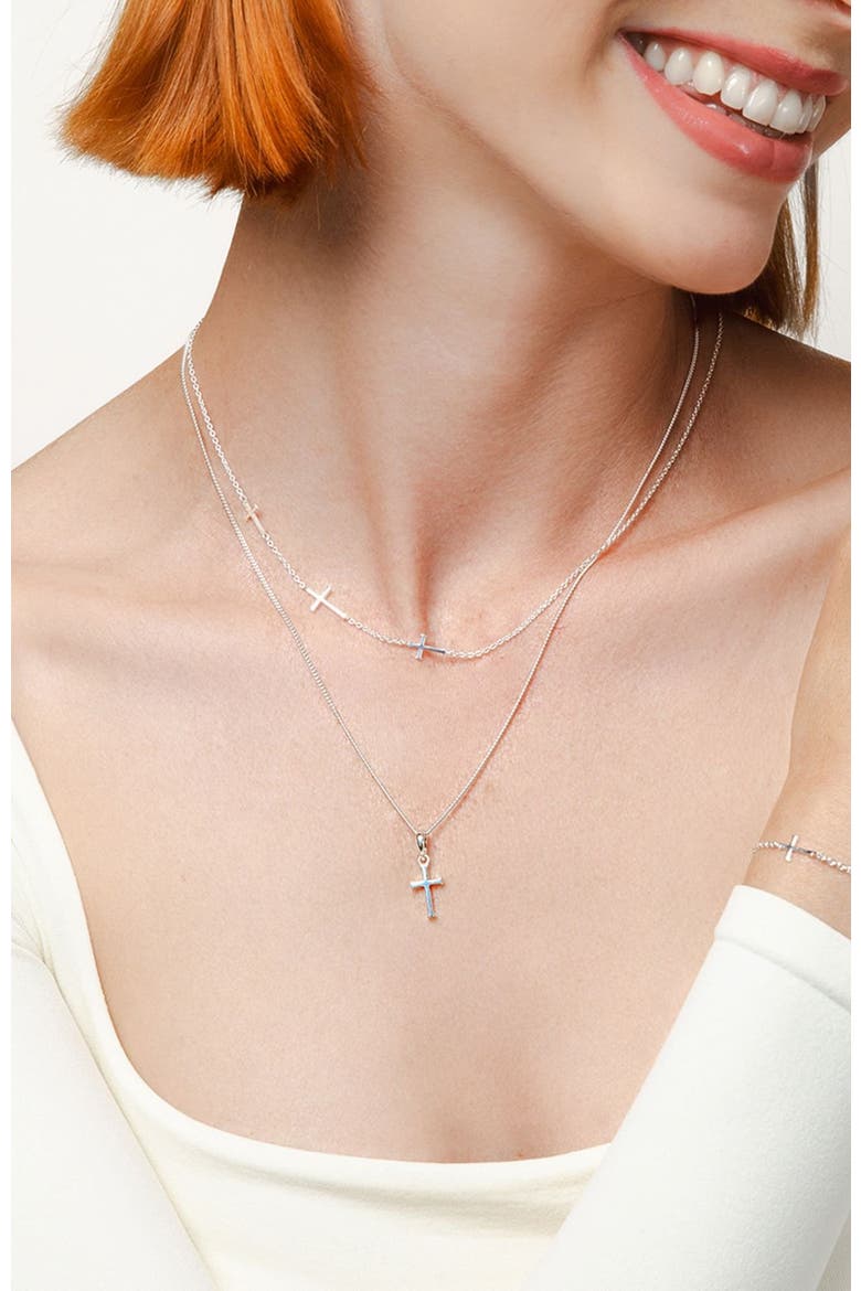 Small Cross Pendant Necklace, Alternate, color,  Sterling Silver