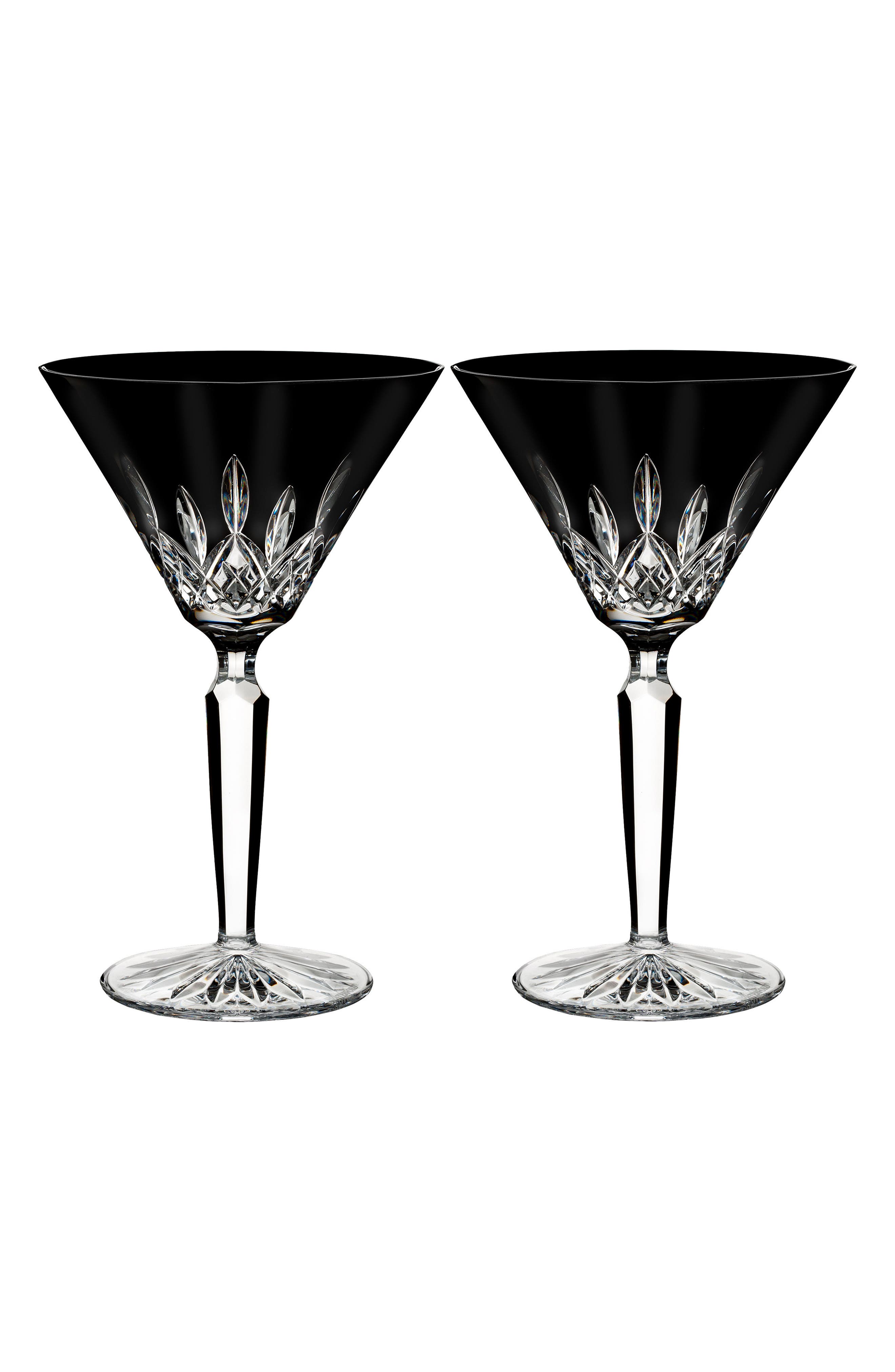 Waterford Lismore Diamond Set of 2 Black Lead Crystal Martini Glasses - Crystal