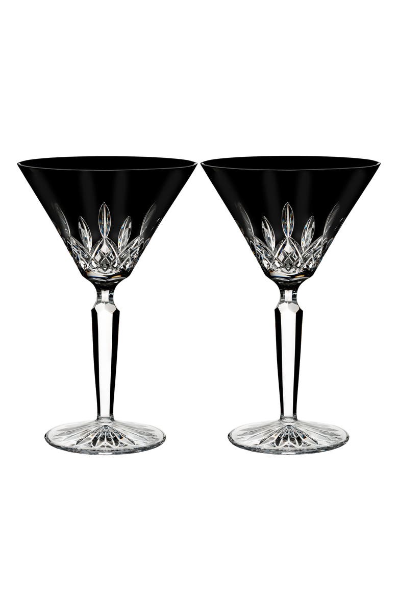 Waterford Lismore Diamond Set of 2 Black Lead Crystal Martini Glasses, Main, color, Crystal