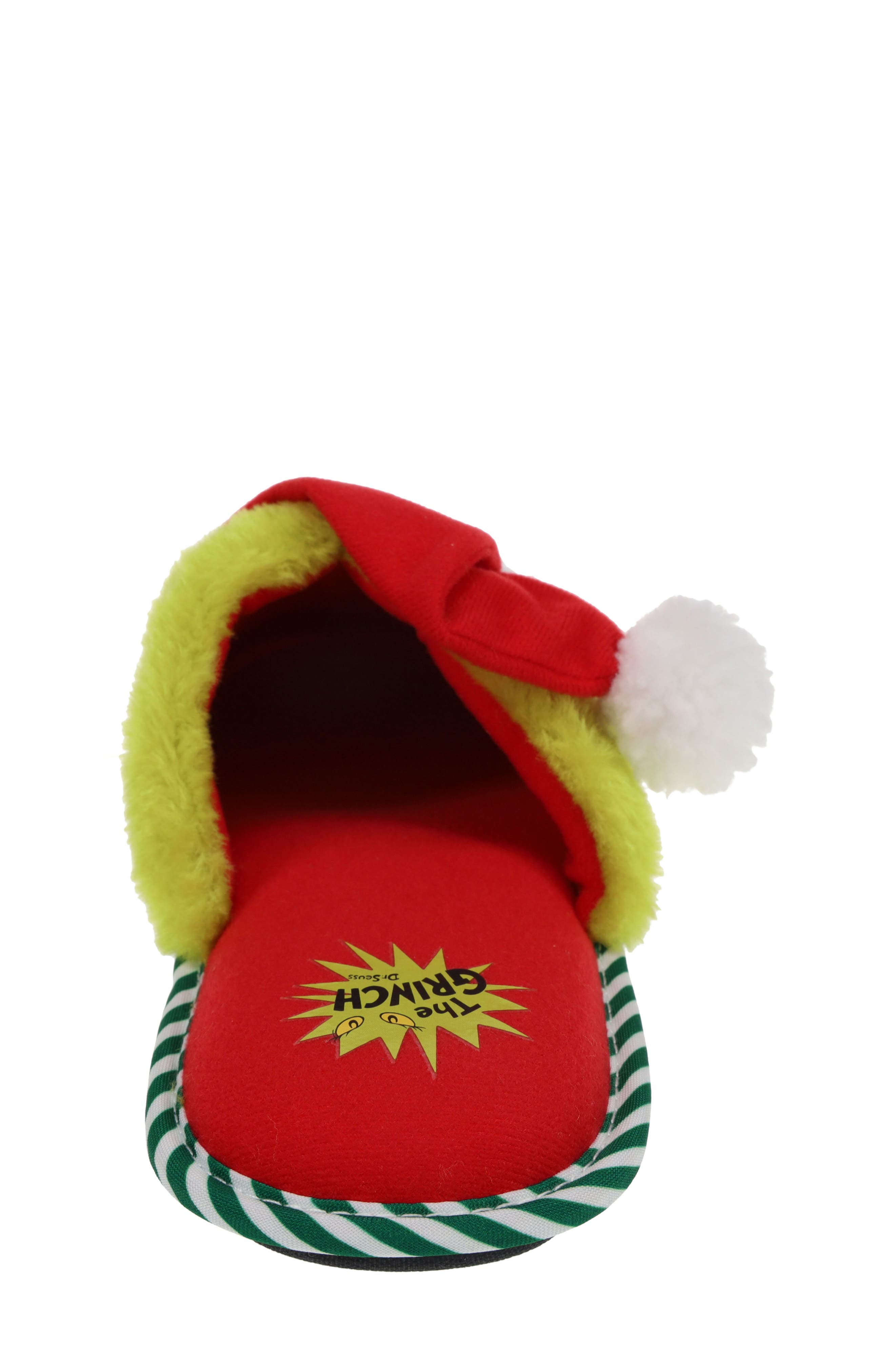 SG Footwear Kids' Grinchmas Smiley Faux Fur Slipper, Alternate, color, Green