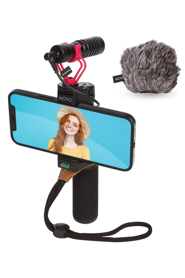 PR-2-PM Smartphone Video Rig with Shotgun Microphone, Grip Handle, & Wrist Strap for Smartphones, Main, color, Black