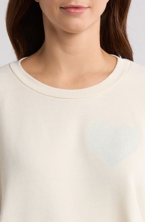 Aviator Nation Glitter Heart Crewneck Sweatshirt In Vintage White/silver