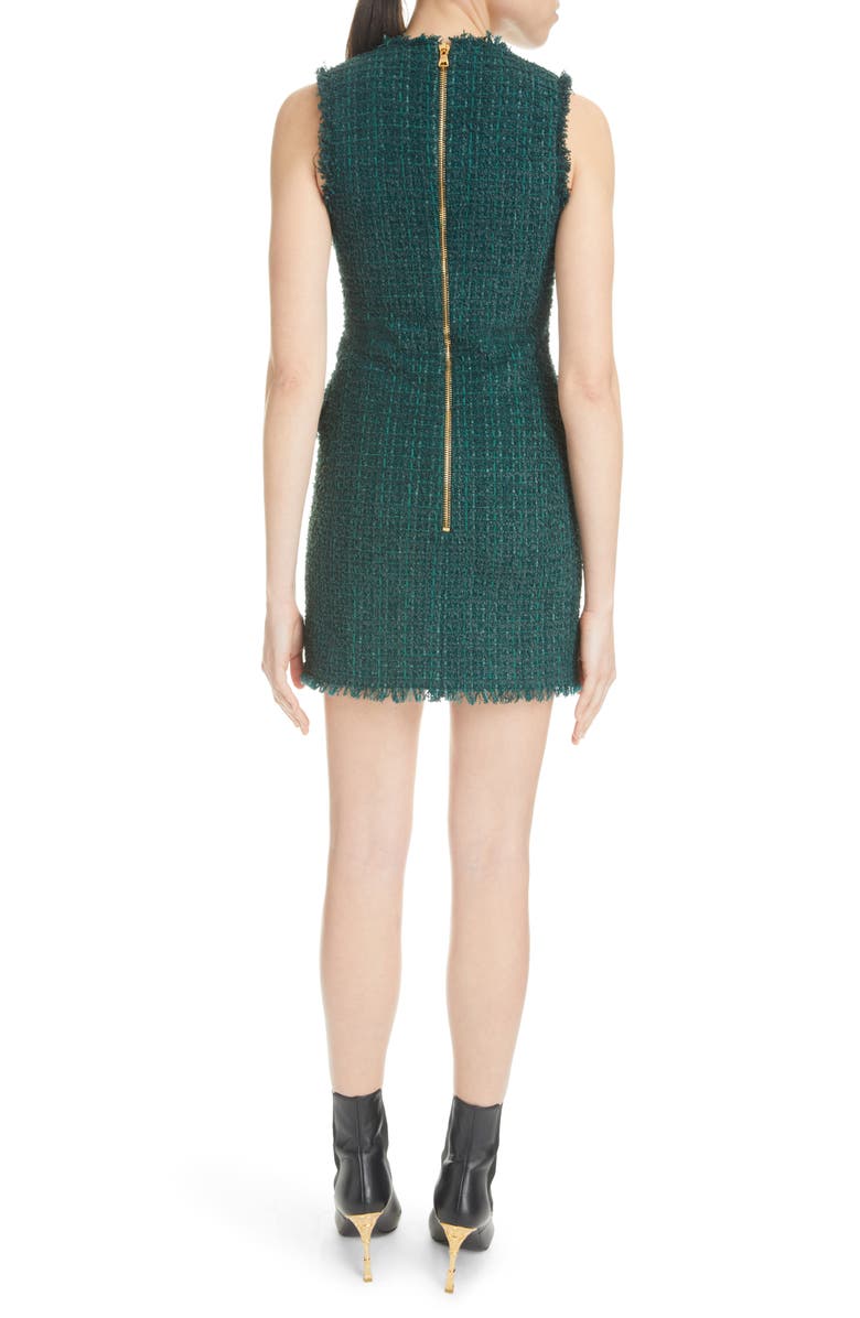 Balmain V-Neck Sleeveless Tweed Dress, Alternate, color, 