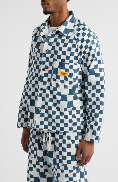 Service Works Organic Cotton Drill Printed Front Of House Jacket In Teal Checker