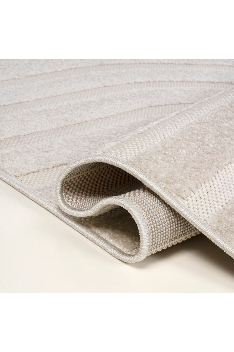 Anders High-Low MidCentury Modern Arch Stripe Two-Tone Indoor/Outdoor Area Rug, Alternate, color, White/Cream