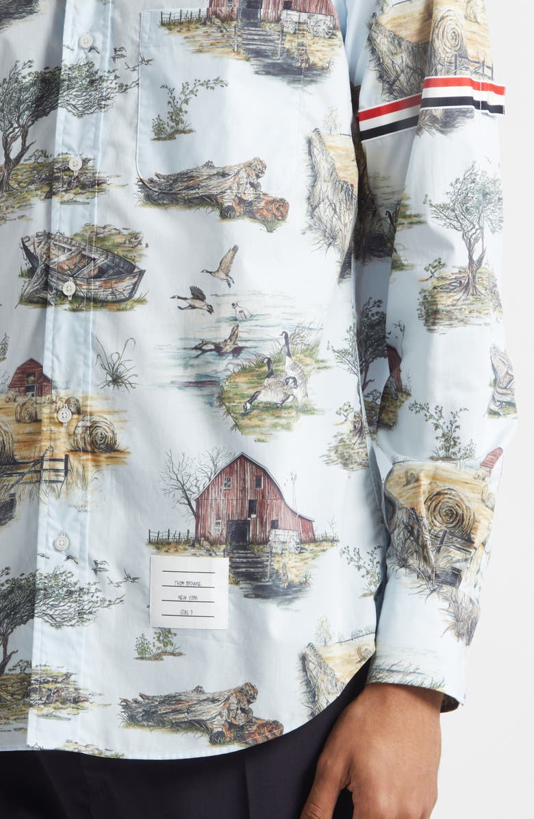 Thom Browne Scenic Straight Fit Cotton Poplin Button-Down Shirt, Alternate, color, Seasonal Multi