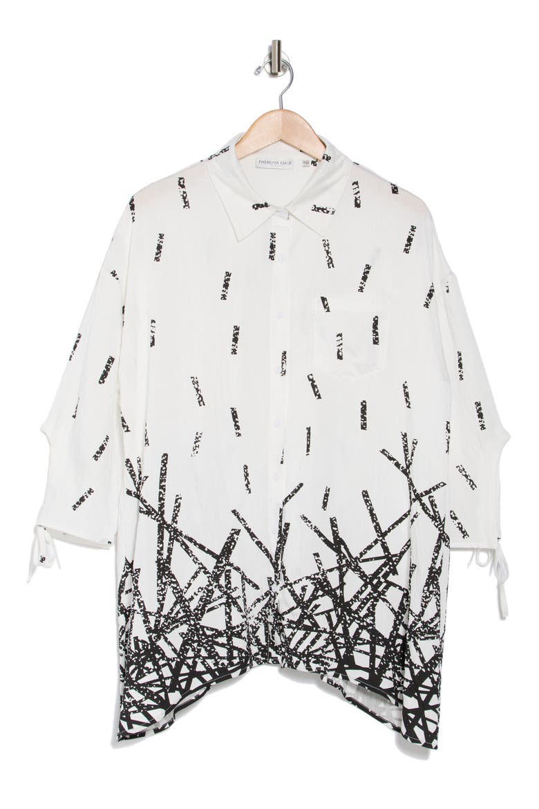 Border Print Button-Up Tunic Shirt, Alternate, color, WHITE