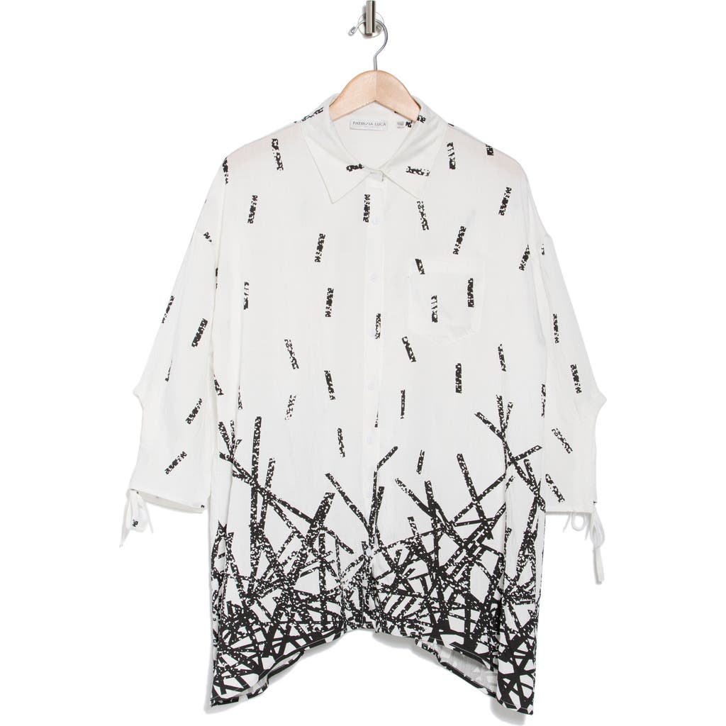 Patrizia Luca Border Print Button-up Tunic Shirt In White