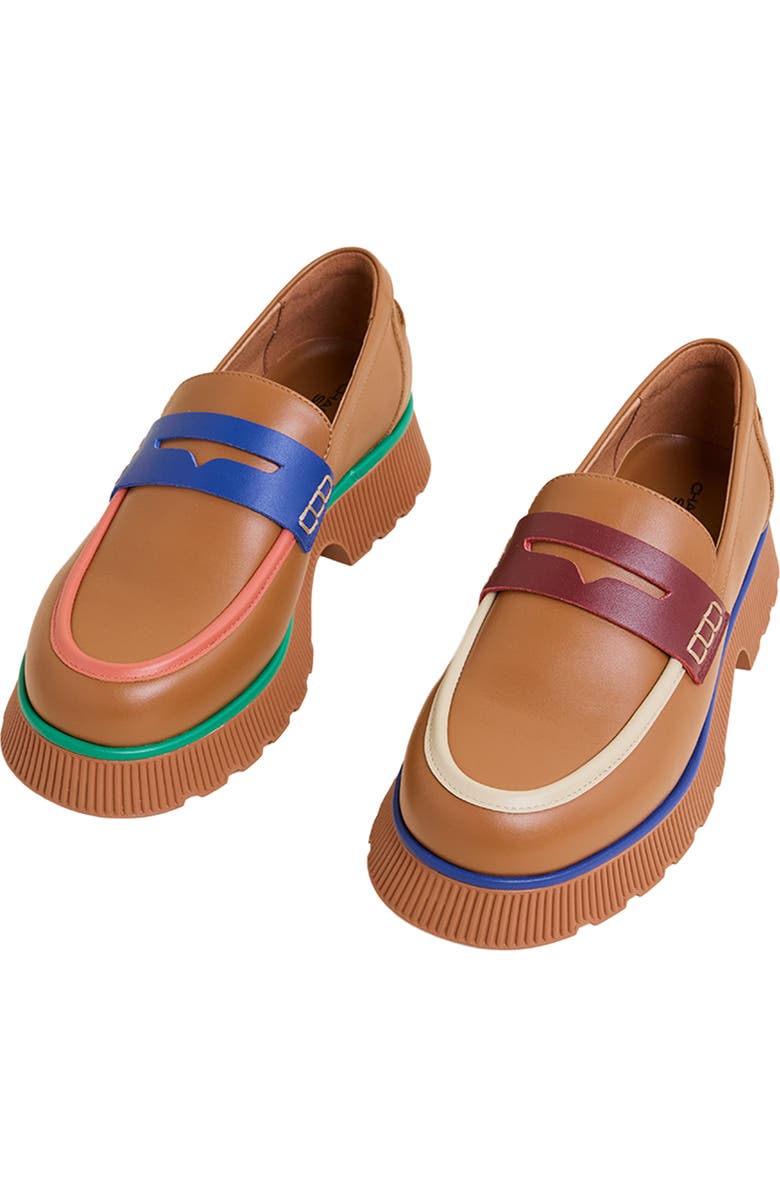 Charlotte Stone Adam Mismatched Lug Sole Penny Loafer, Main, color, Bondi